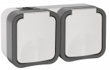 TORS Розетка 2-ая с з/к кр. гориз. 16А IP55 TS222 белый